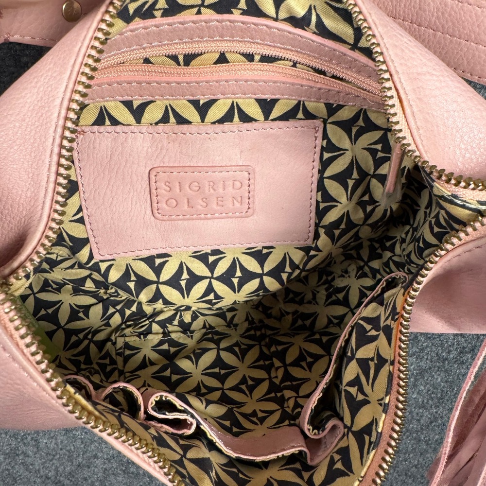Sigrid Olsen Vintage Pink Leather Y2K Hobo Bag Tassel Crescent Shoulder Purse - Picture 3 of 15